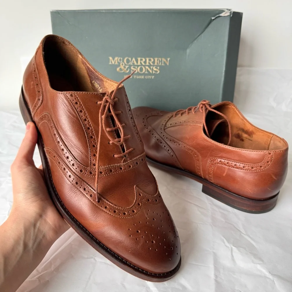 McCarren & Sons Tan Brown Brogued Oxfords Genuine Leather